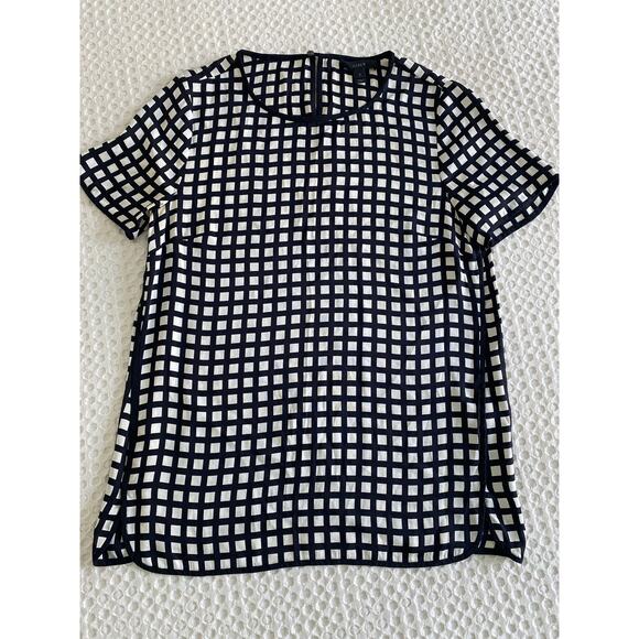 J. Crew Silk Black White Geometric Short Sleeve Blouse Sz 2 - Picture 3 of 11